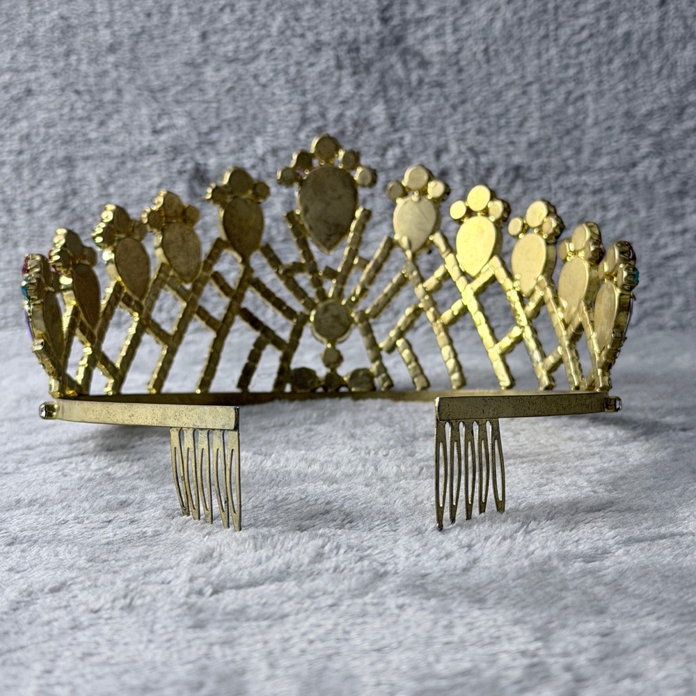 Tiara Crown Metal Women Gold Purple Teal Rhinestone Pageant‎ Regal Birthday NOLA - Picture 5 of 7